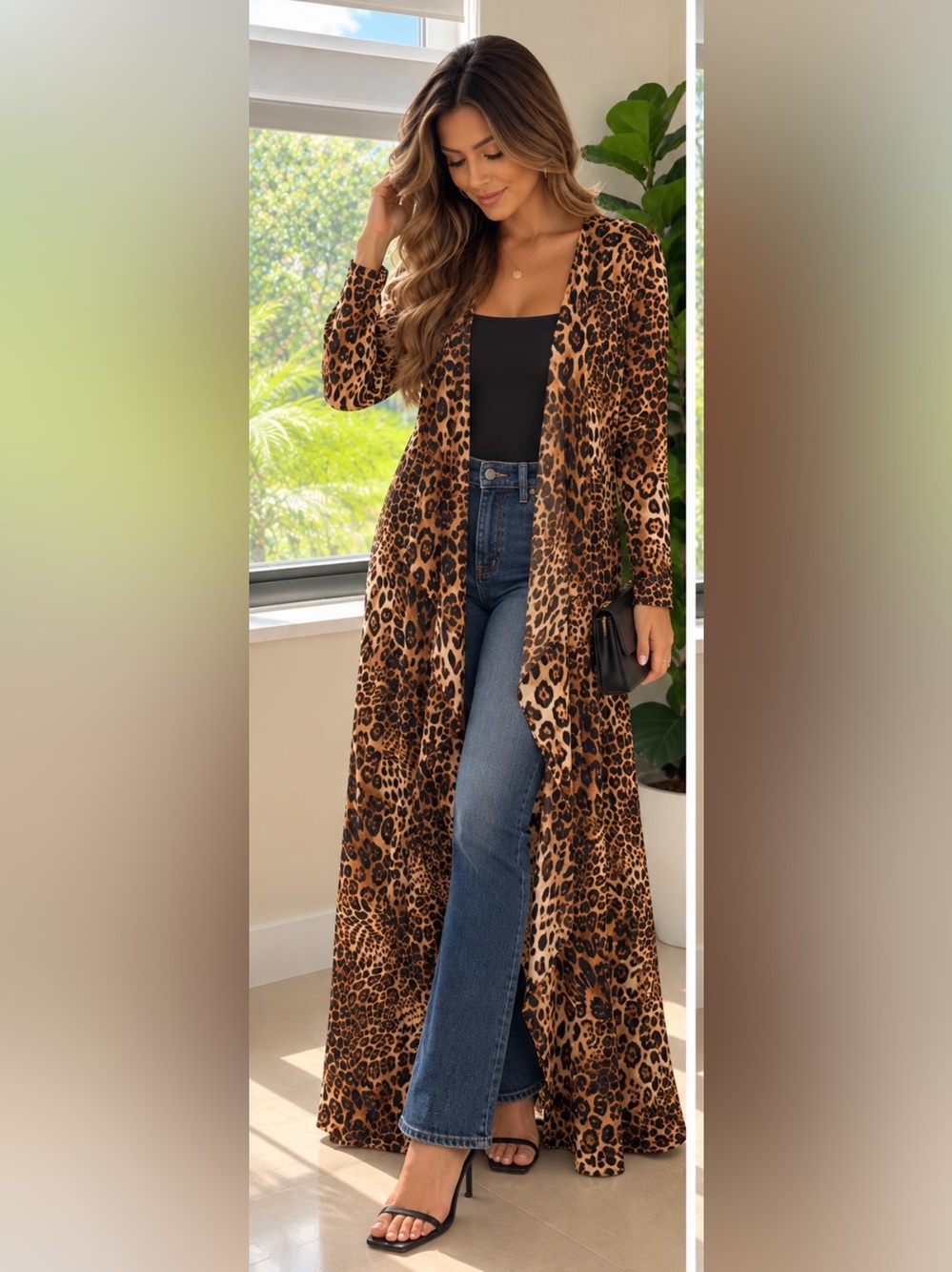 NWT Celebrity Fashion Leopard Print Maxi Cardigan Duster S